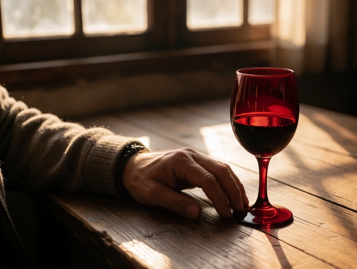 Itinerario de viaje y copa de vino Malbec sobre mesa de madera