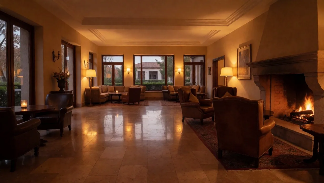 Recepción de hotel en Mendoza al atardecer
