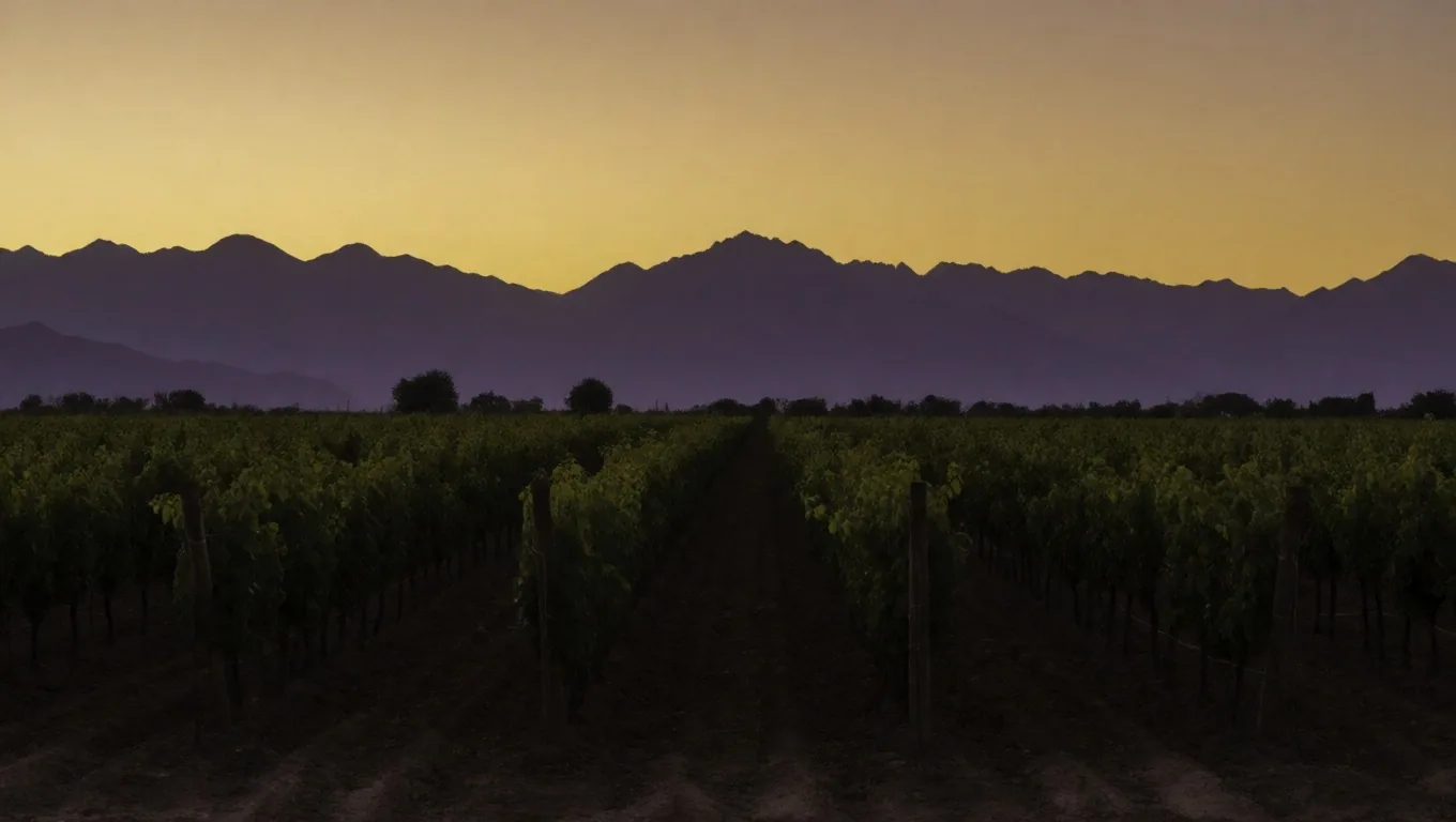 Viñedos de Mendoza al atardecer con la cordillera de fondo