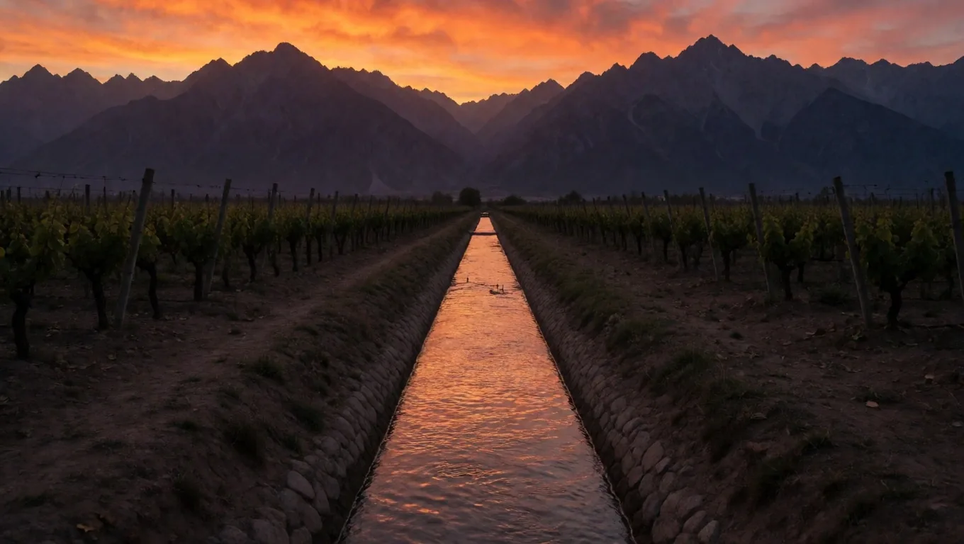Viñedos de Mendoza al atardecer con la cordillera de fondo